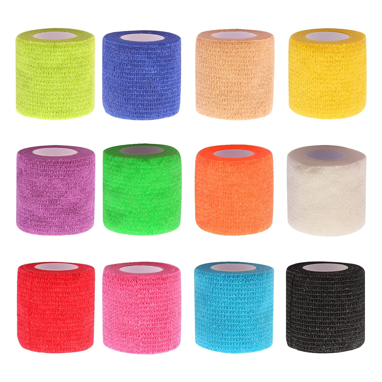 tigratigro 12 Rotoli Benda Elastica Coesiva 5cm x4.5m, Bendaggio Adesiva Coesiva Nastro Bendaggio Sportivo Non Tessuto Autoadesivo Benda Salvapelle Fasciature per Mani, Piedi, Ginocchia