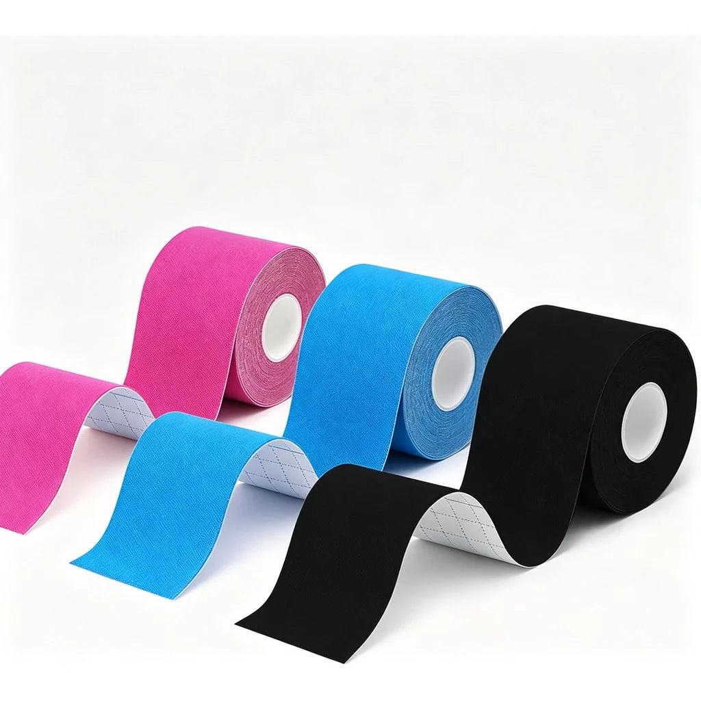 ColorColar Kinesio Tape - 3 rotoli 5cm x 5m di tape kinesiologico Nero+Blu+Rosa, tape sportivo impermeabile ed elastico - Nastro Kinesiologico nastri amici della pelle per ginocchio spalla gomito