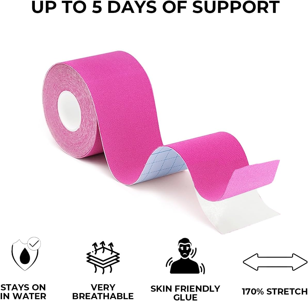 Grunda Kinesio Tape – 3 Rolls, Sports Tape, 5 m x 5 cm, Waterproof and Elastic Kinesiology Tape, Muscle Protection for Joints, Kinesiology Plaster, Black+Blue+Pink