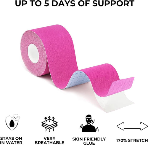 Grunda Kinesio Tape – 3 Rolls, Sports Tape, 5 m x 5 cm, Waterproof and Elastic Kinesiology Tape, Muscle Protection for Joints, Kinesiology Plaster, Black+Blue+Pink