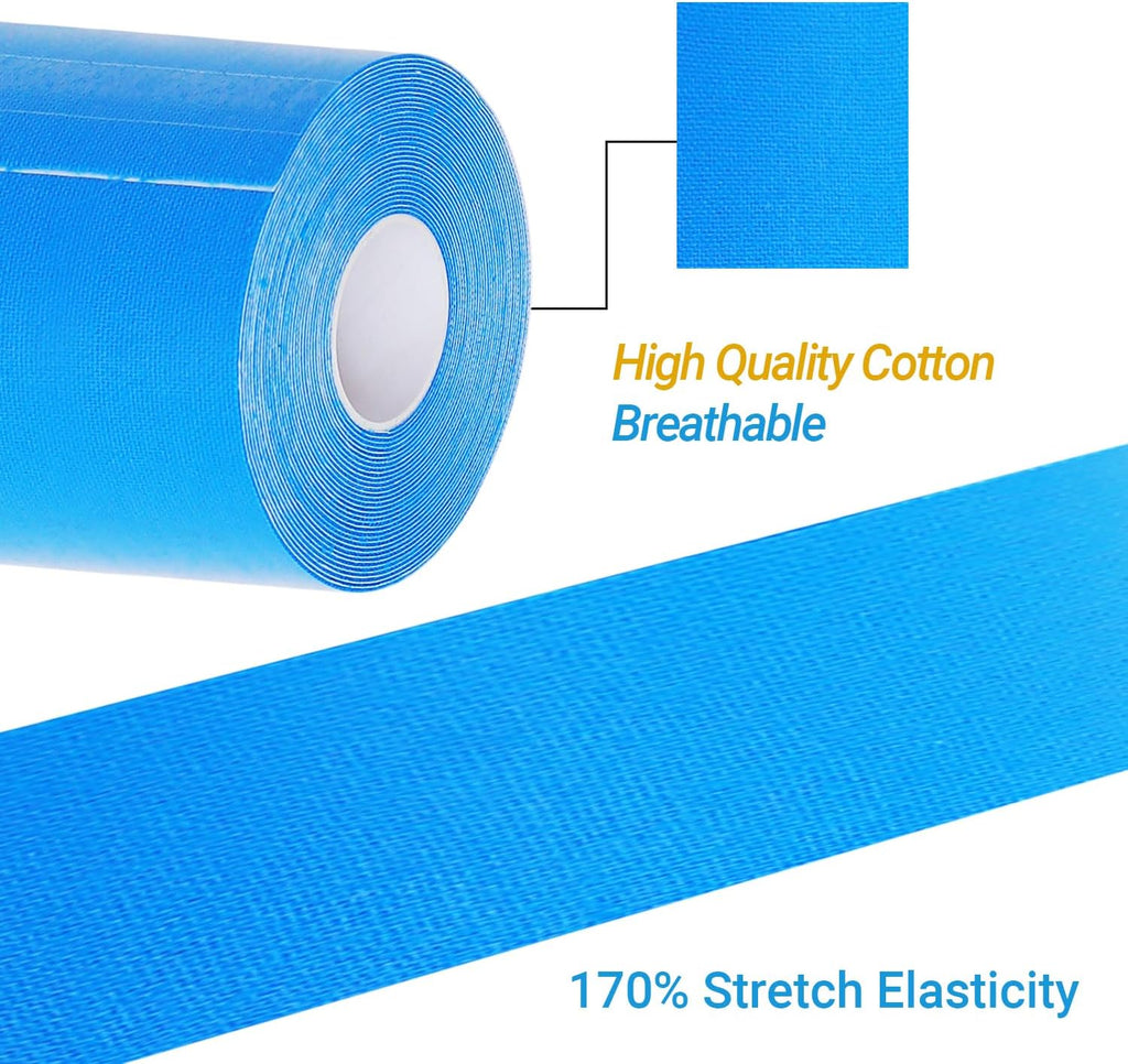 Kinesio Tape - 3 rotoli 5cm x 5m di tape kinesiologico Nero+Blu+Rosa, tape sportivo impermeabile ed elastico - Nastro Kinesiologico nastri amici della pelle per ginocchio spalla gomito