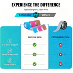 ColorColar Kinesio Tape - 3 rotoli 5cm x 5m di tape kinesiologico Nero+Blu+Rosa, tape sportivo impermeabile ed elastico - Nastro Kinesiologico nastri amici della pelle per ginocchio spalla gomito