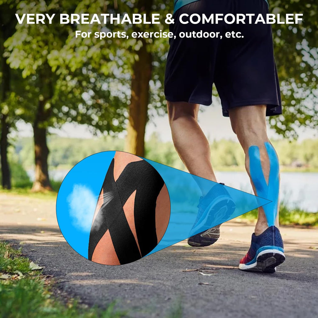 Grunda Kinesio Tape – 3 Rolls, Sports Tape, 5 m x 5 cm, Waterproof and Elastic Kinesiology Tape, Muscle Protection for Joints, Kinesiology Plaster, Black+Blue+Pink