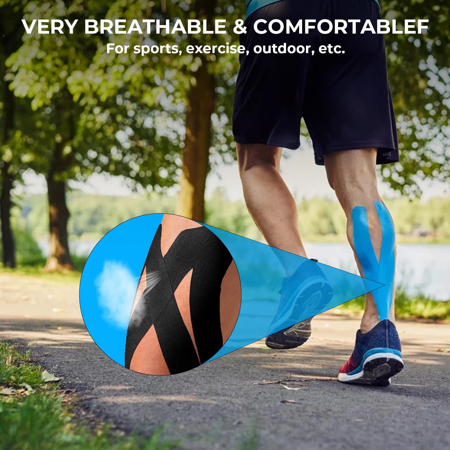 Grunda Kinesio Tape – 3 Rolls, Sports Tape, 5 m x 5 cm, Waterproof and Elastic Kinesiology Tape, Muscle Protection for Joints, Kinesiology Plaster, Black+Blue+Pink