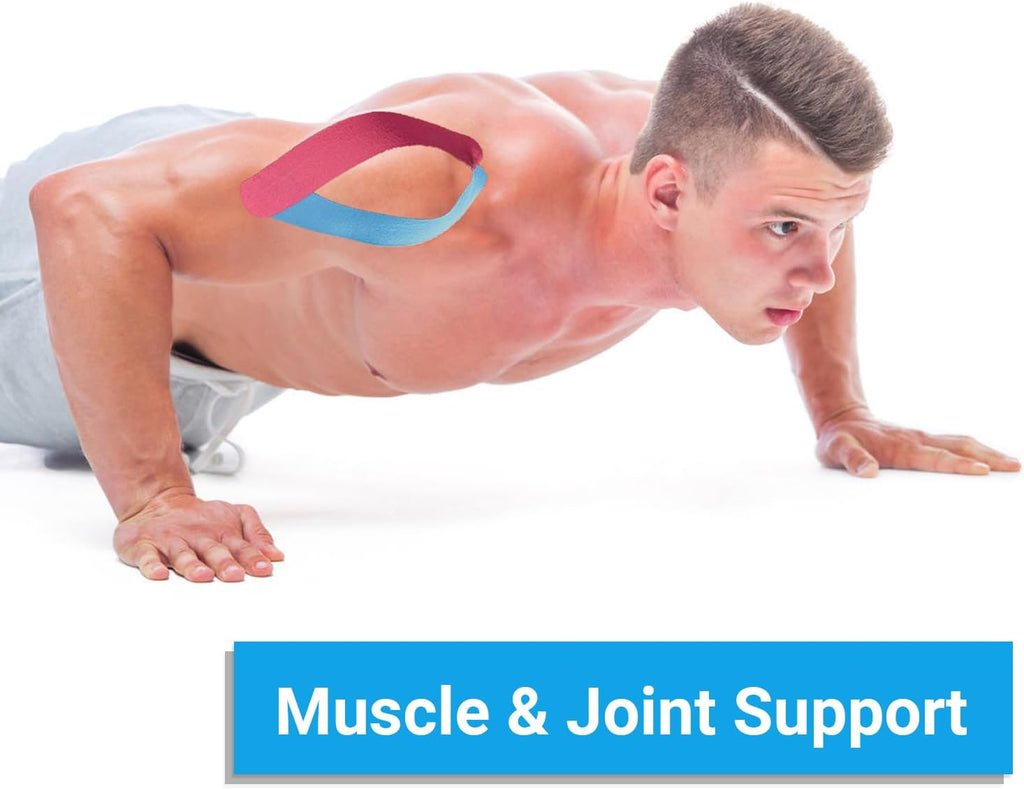 Kinesio Tape - 3 rotoli 5cm x 5m di tape kinesiologico Nero+Blu+Rosa, tape sportivo impermeabile ed elastico - Nastro Kinesiologico nastri amici della pelle per ginocchio spalla gomito