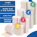 Premium 8 Pack Elastic Bandage Wrap (2x2", 2x3", 2x4", 2x6"), Compression Wrap Bandage for Legs, Ankle, Knee, Tummy, Body, Latex-Free, Lymphedema Wraps for Legs