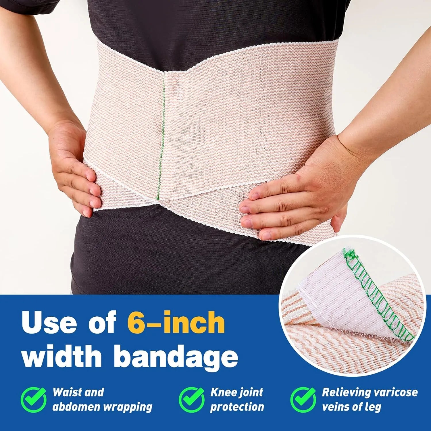 Premium 8 Pack Elastic Bandage Wrap (2x2", 2x3", 2x4", 2x6"), Compression Wrap Bandage for Legs, Ankle, Knee, Tummy, Body, Latex-Free, Lymphedema Wraps for Legs