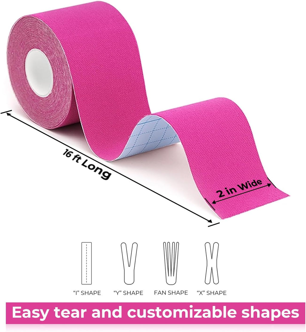 Kinesio Tape - 3 rotoli 5cm x 5m di tape kinesiologico Nero+Blu+Rosa, tape sportivo impermeabile ed elastico - Nastro Kinesiologico nastri amici della pelle per ginocchio spalla gomito