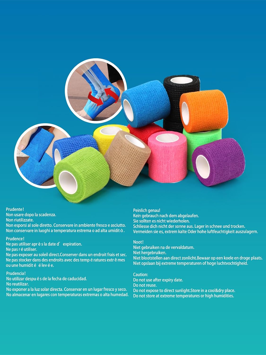 tigratigro Benda Elastica Coesiva 12 Rotoli 5cm x4.5m, Bendaggio Adesiva Coesiva Nastro Bendaggio Sportivo Non Tessuto Autoadesivo Benda Salvapelle Fasciature per Mani, Piedi, Ginocchia Nero