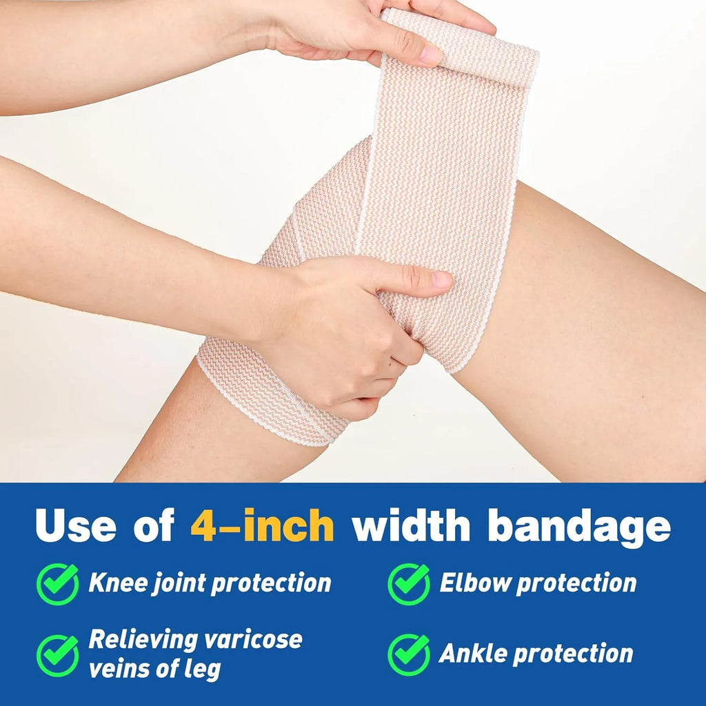 Premium 8 Pack Elastic Bandage Wrap (2x2", 2x3", 2x4", 2x6"), Compression Wrap Bandage for Legs, Ankle, Knee, Tummy, Body, Latex-Free, Lymphedema Wraps for Legs