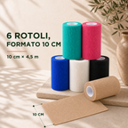 6 Rotoli di Bende Elastiche Coesive Colorate 10 cm × 4,5 m – Fasce Autoadesive per Sport, Ginocchia, Gambe, Gomiti e Animali