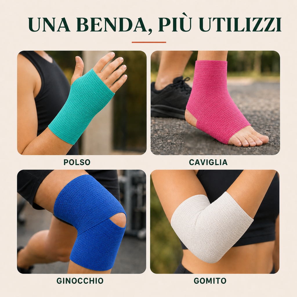 6 Rotoli di Bende Elastiche Coesive Colorate 10 cm × 4,5 m – Fasce Autoadesive per Sport, Ginocchia, Gambe, Gomiti e Animali