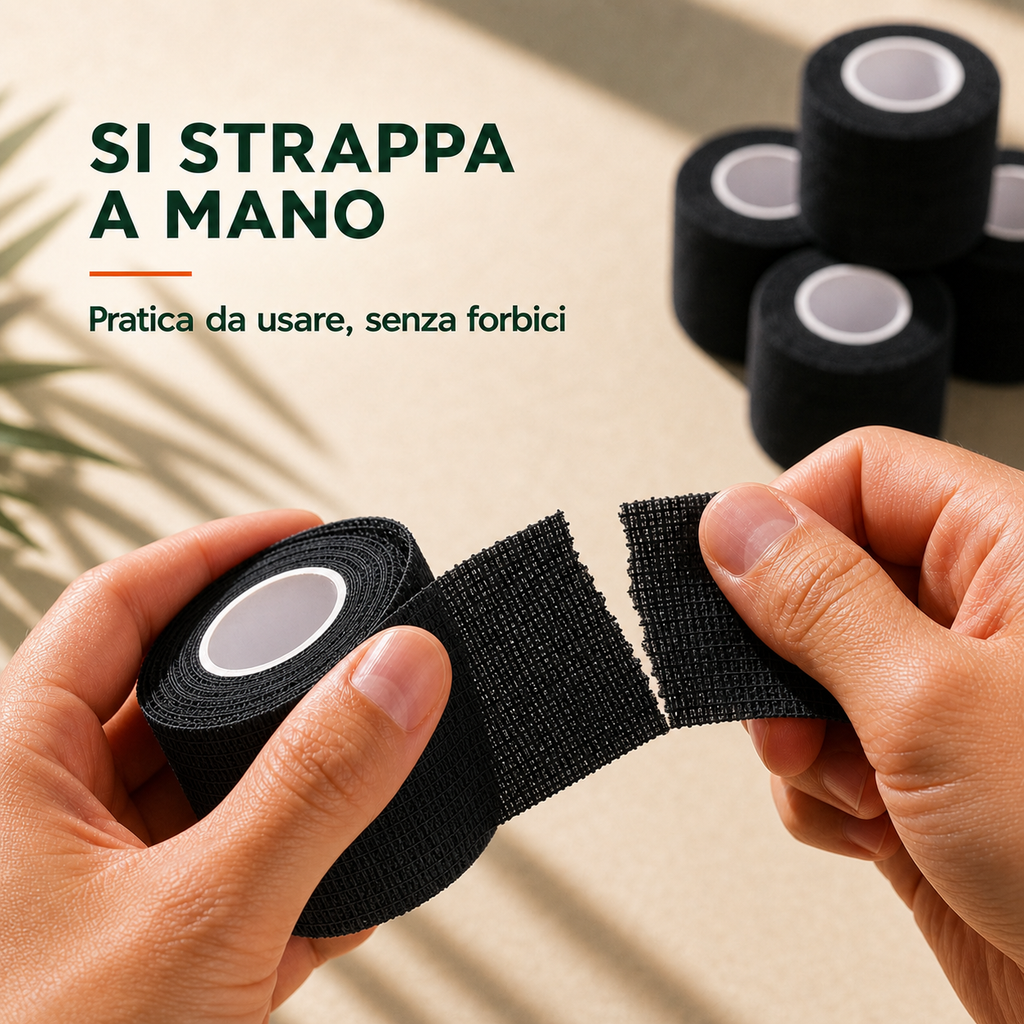 12 Rotoli di Bende Elastiche Coesive Nere 5 cm × 4,5 m – Fasce Autoadesive per Sport, Polsi, Mani, Piedi, Ginocchia e Animali