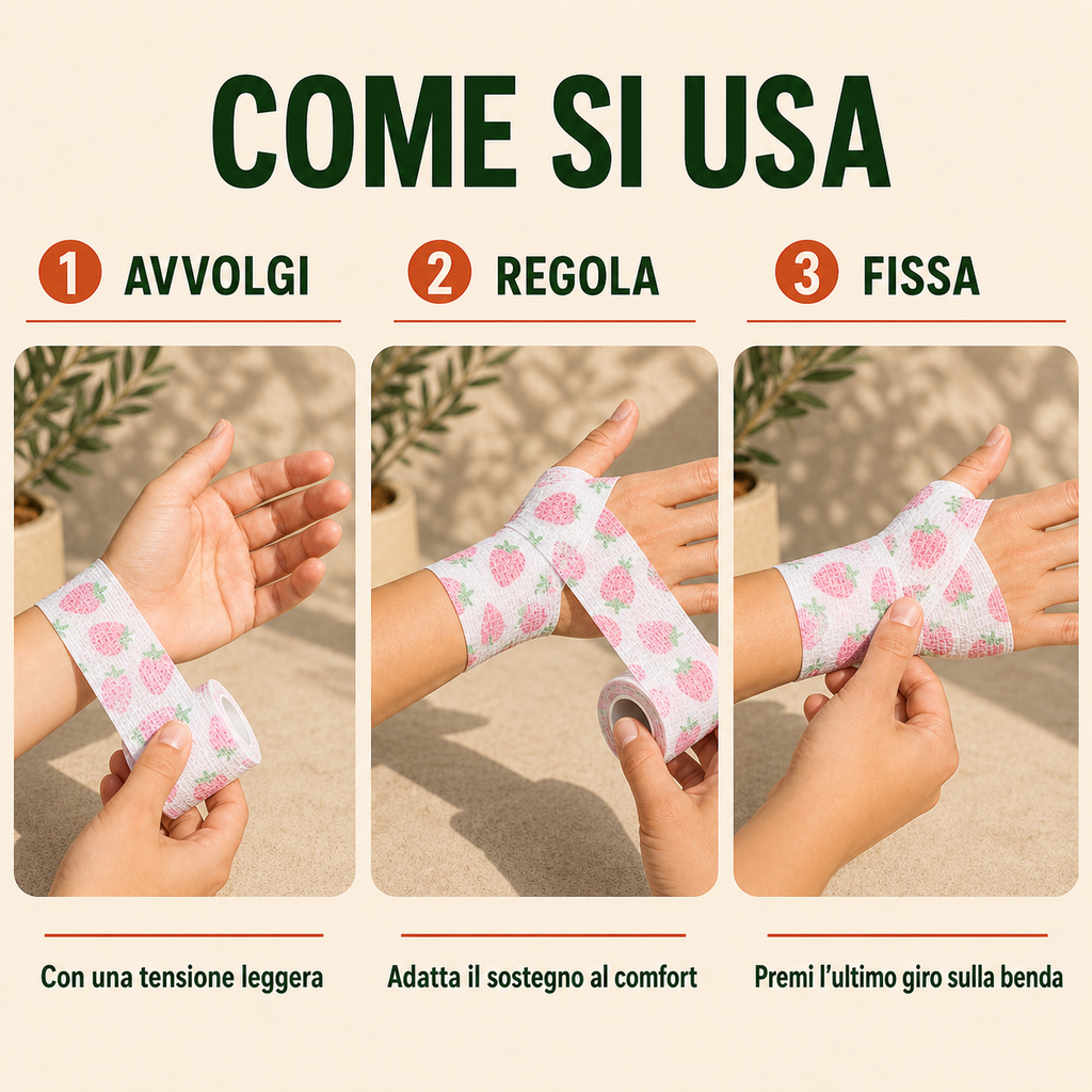 12 Rotoli di Bende Elastiche Coesive Fantasia Frutta 5 cm × 4,5 m – Fasce Autoadesive per Sport, Polsi, Mani, Piedi, Ginocchia e Animali