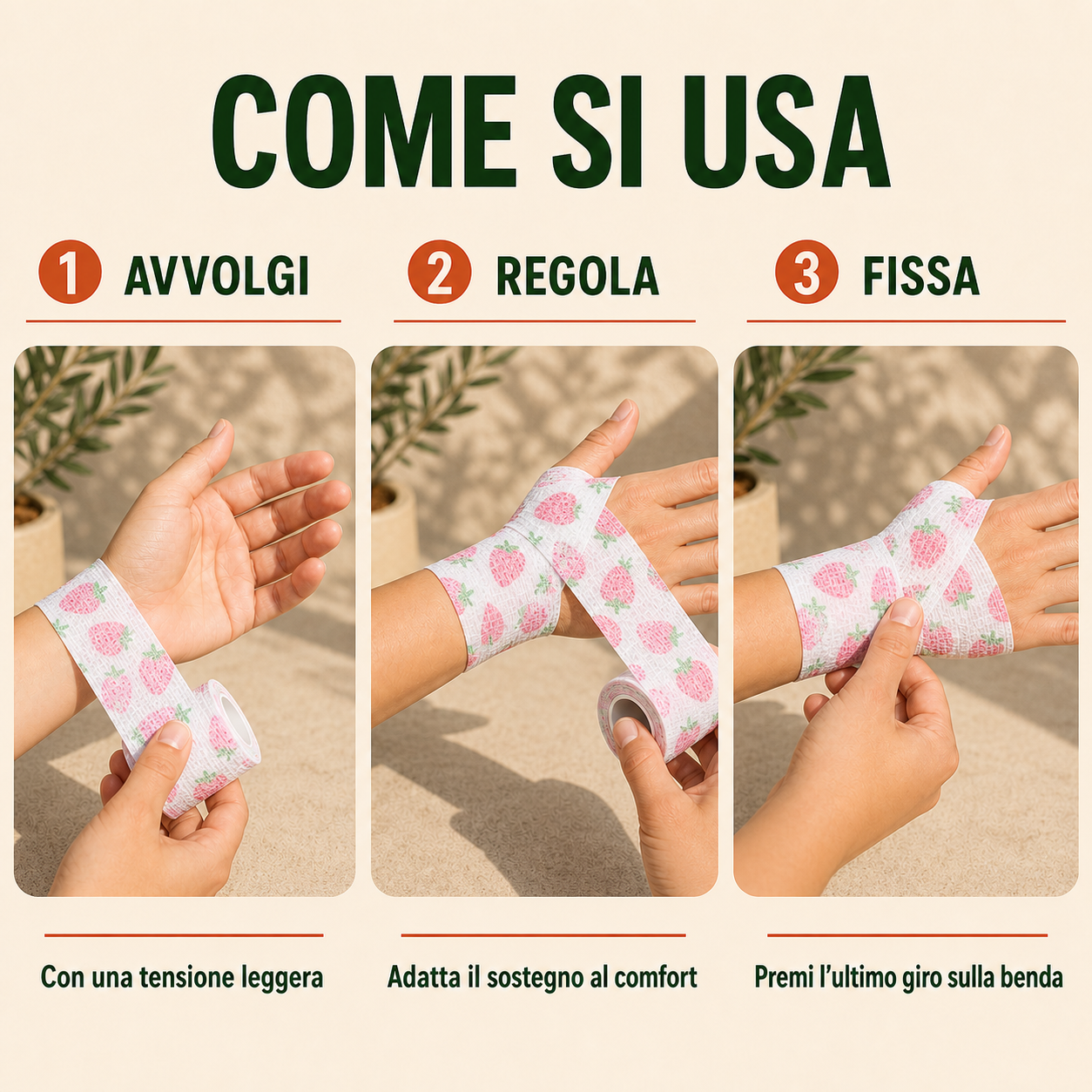 12 Rotoli di Bende Elastiche Coesive Fantasia Frutta 5 cm × 4,5 m – Fasce Autoadesive per Sport, Polsi, Mani, Piedi, Ginocchia e Animali