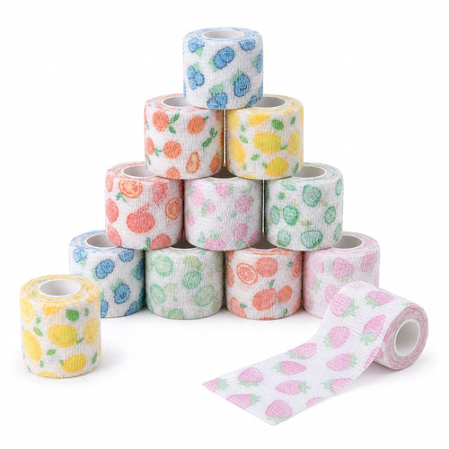 Bende coesive stampate Fruit ColorColar, 12 rotoli da 5 cm x 4,5 m, composizione a piramide