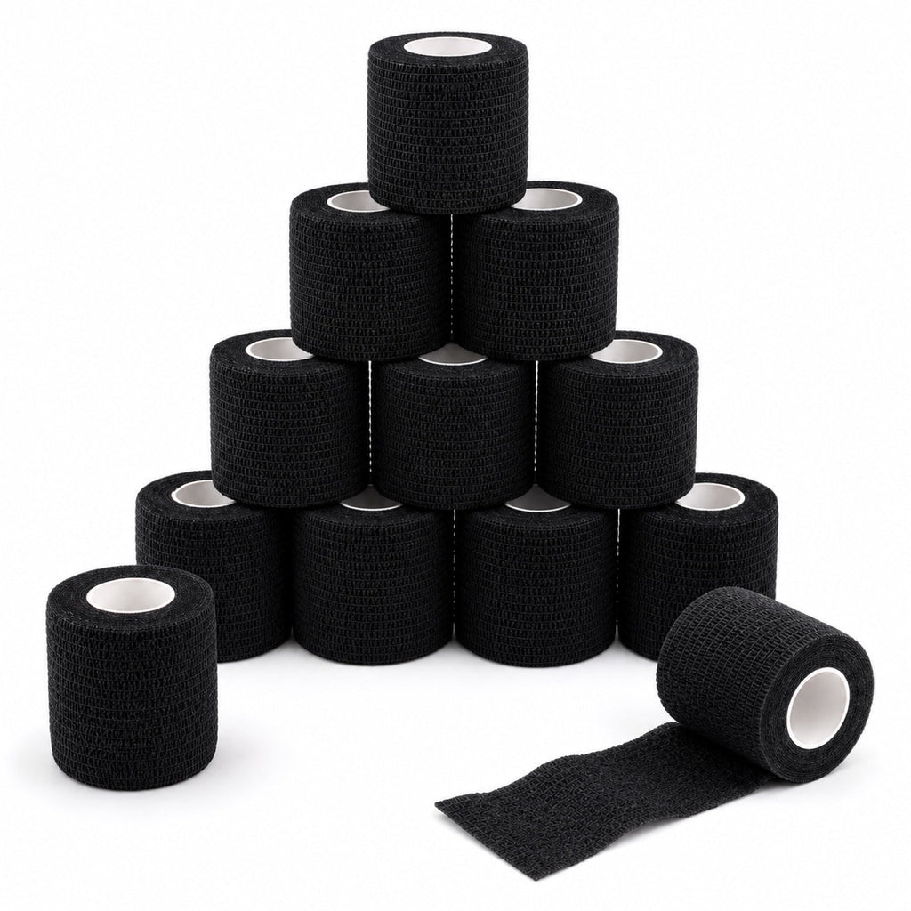 Bende coesive nere ColorColar, 12 rotoli da 5 cm x 4,5 m, composizione a piramide