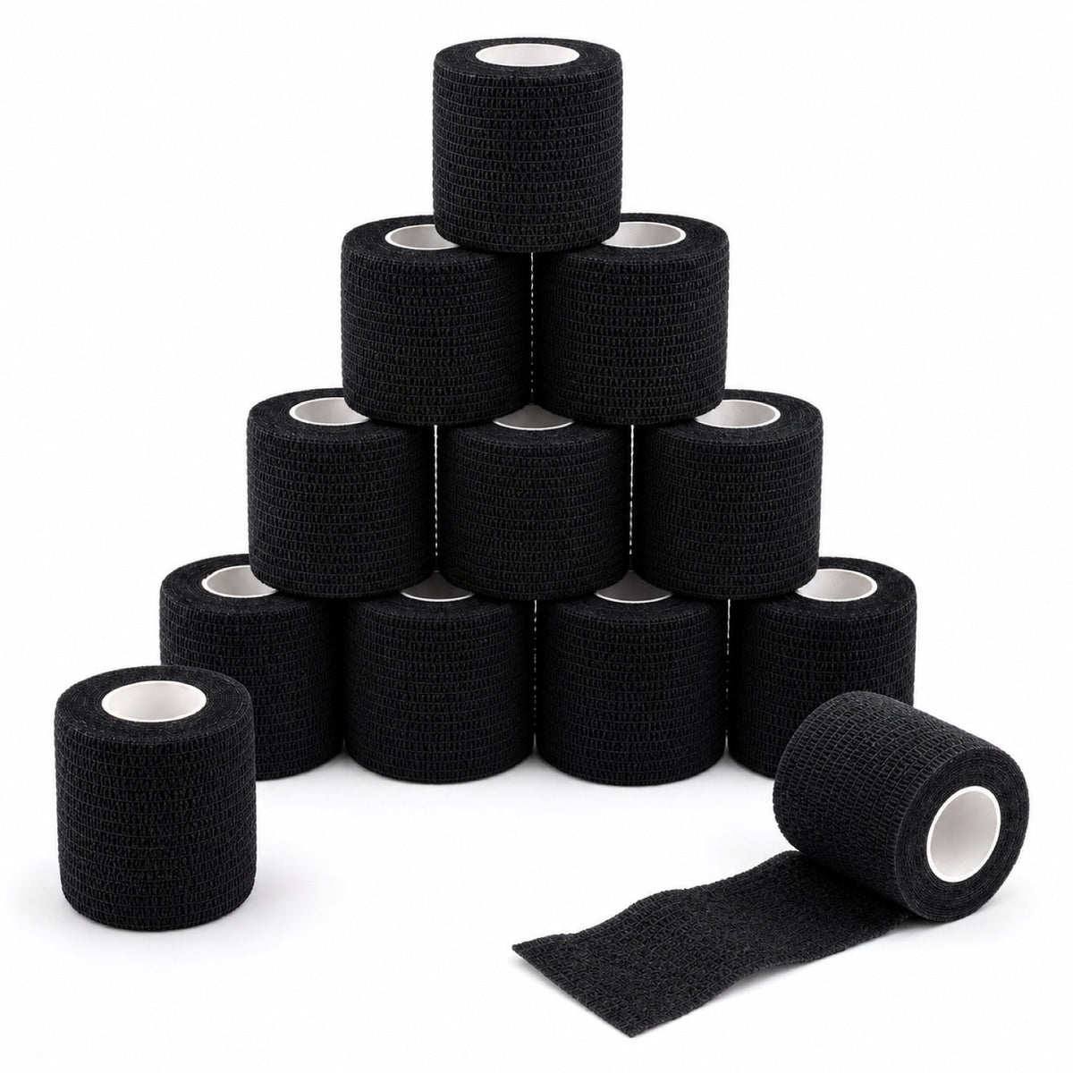 Bende coesive nere ColorColar, 12 rotoli da 5 cm x 4,5 m, composizione a piramide