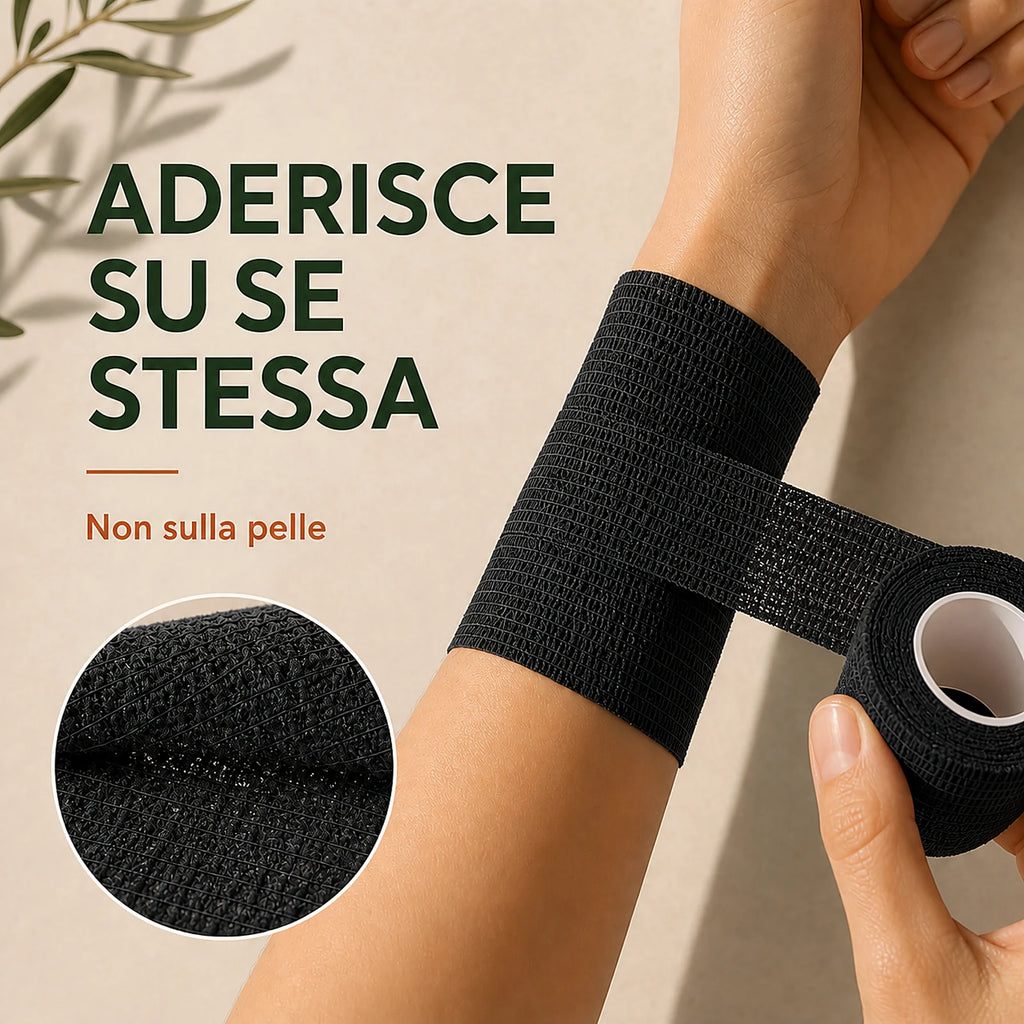 Benda elastica coesiva nera ColorColar che aderisce su se stessa