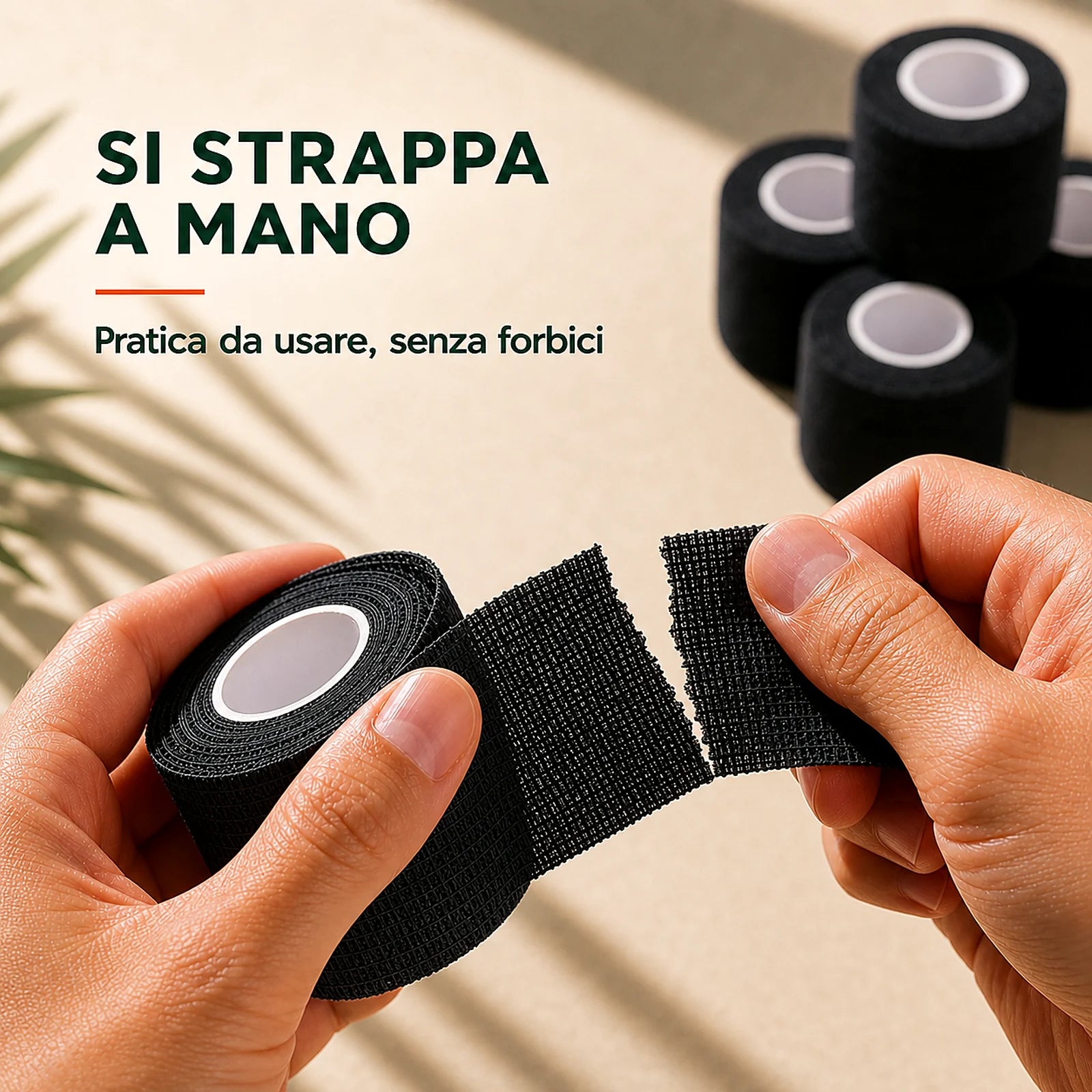 Benda elastica coesiva nera ColorColar facile da strappare a mano