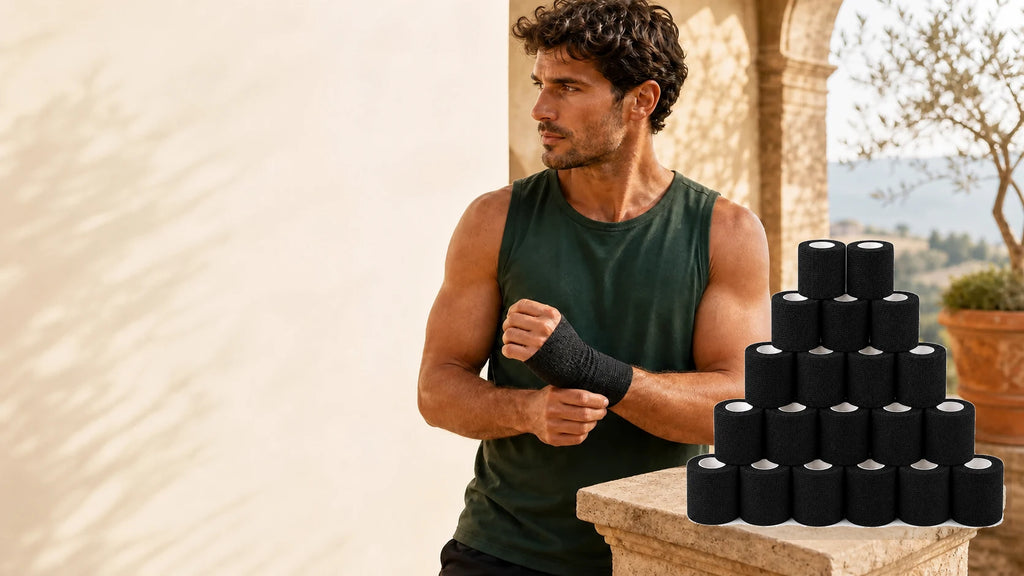 Atleta in Toscana con benda coesiva nera ColorColar e venti rotoli