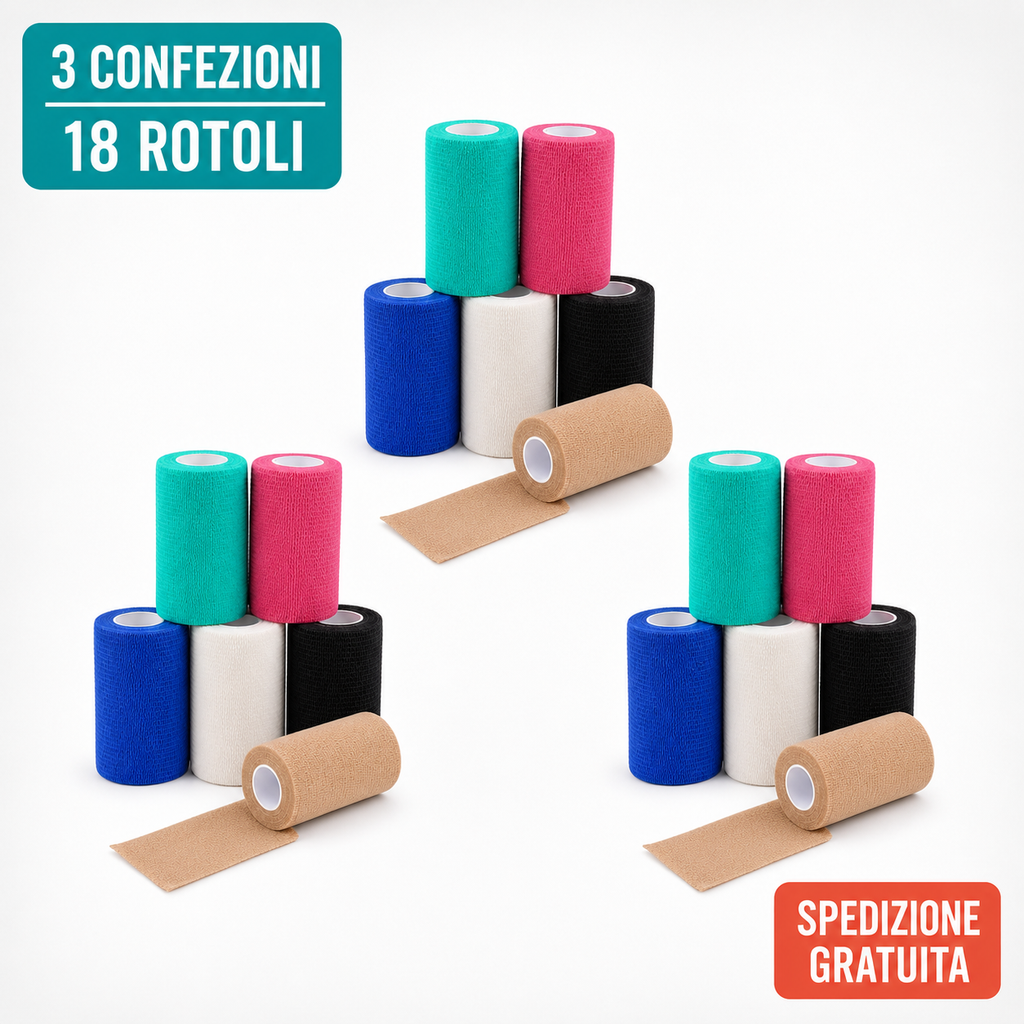 Bende coesive ColorColar colori assortiti, 3 confezioni, 18 rotoli da 10 cm x 4,5 m