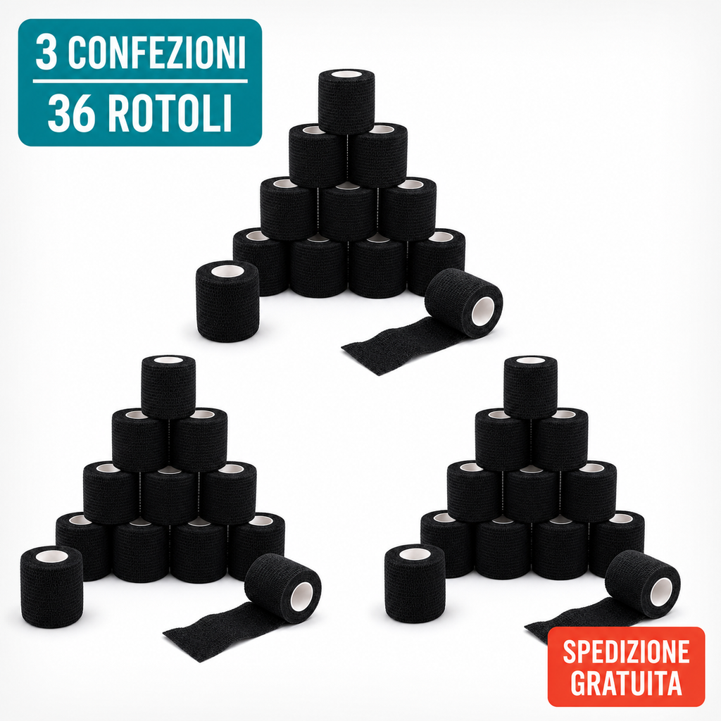 Bende coesive nere ColorColar, 3 confezioni, 36 rotoli da 5 cm x 4,5 m